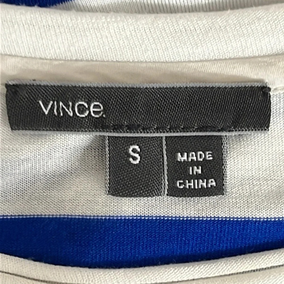 Vince Striped Drop Shoulder Long Sleeve Viscose T Shirt in Blue/White - Small - Picture 4 of 6